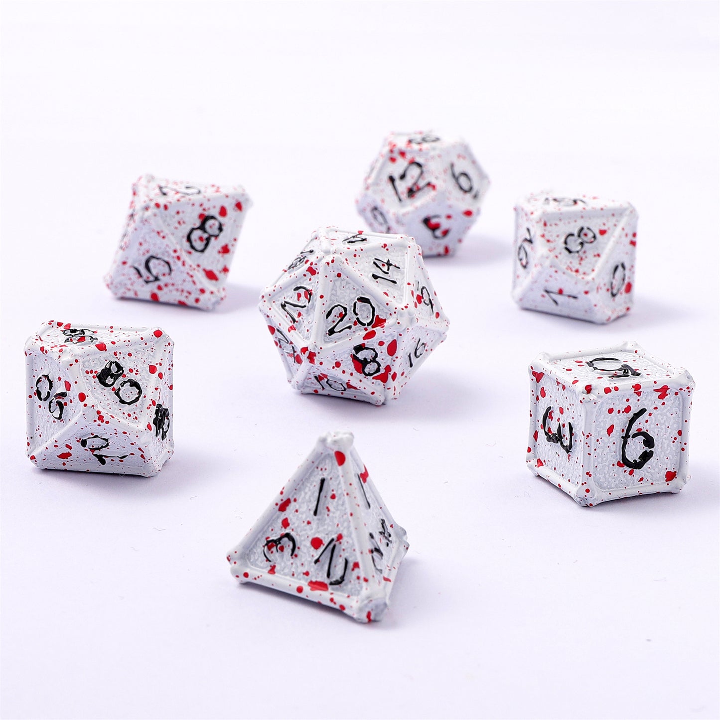 Bone Collector Solid Metal Dice Set - White w/Blood Splatters