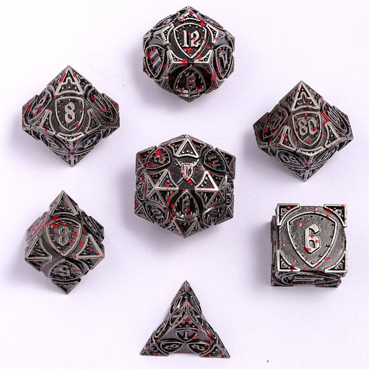 Fighter Solid Metal Polyhedral Dice Set - Ancient Silver w/Blood Splatters