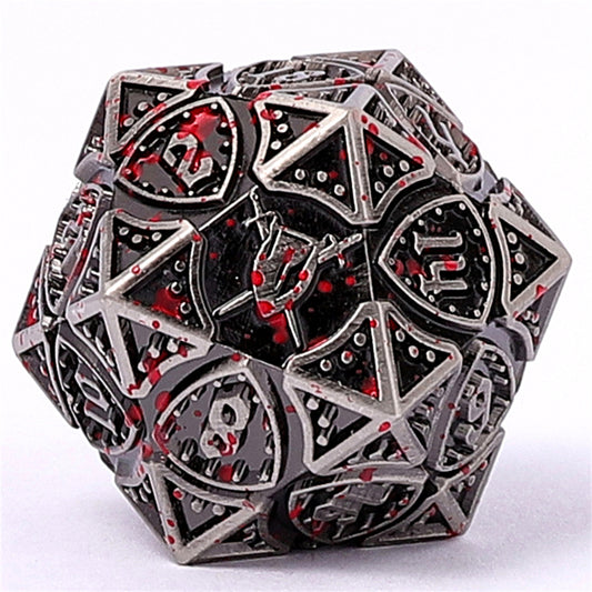 Fighter Solid Metal Polyhedral Dice Set - Ancient Silver w/Blood Splatters