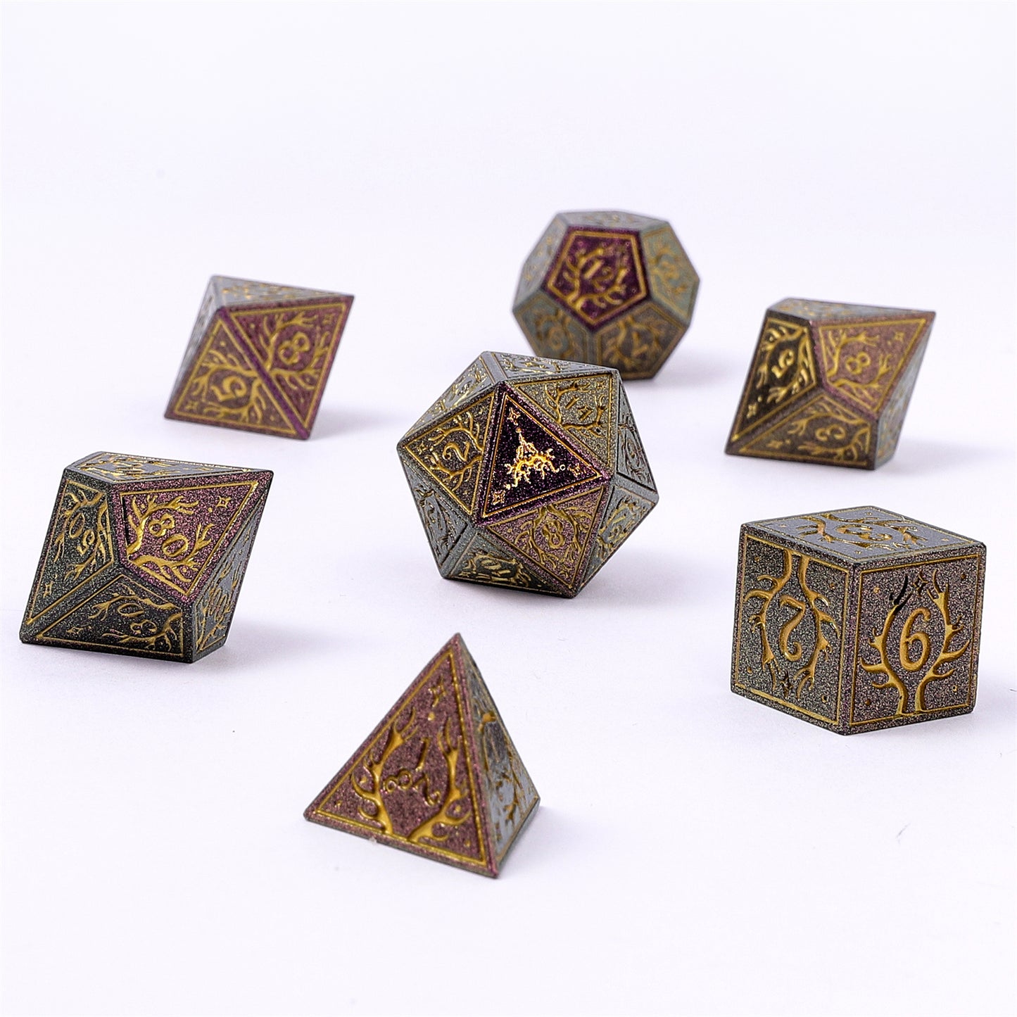 Druid Solid Metal RPG Dice Set - Glitter Purple w/Gold