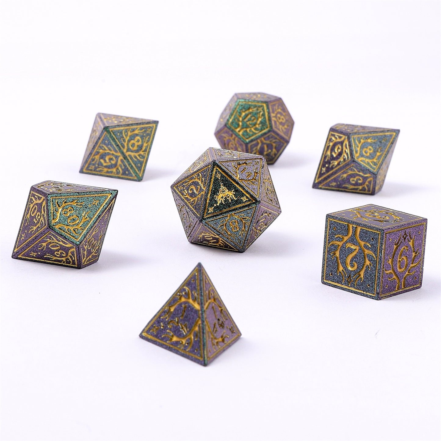 Druid Solid Metal RPG Dice Set - Glitter Green w/Gold