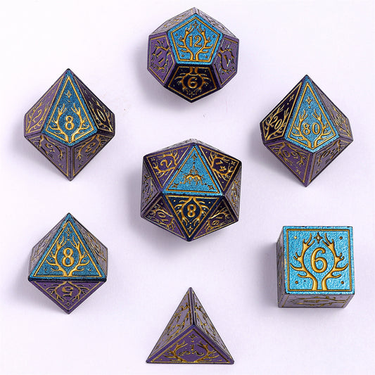 Druid Solid Metal RPG Dice Set - Glitter Blue w/Gold