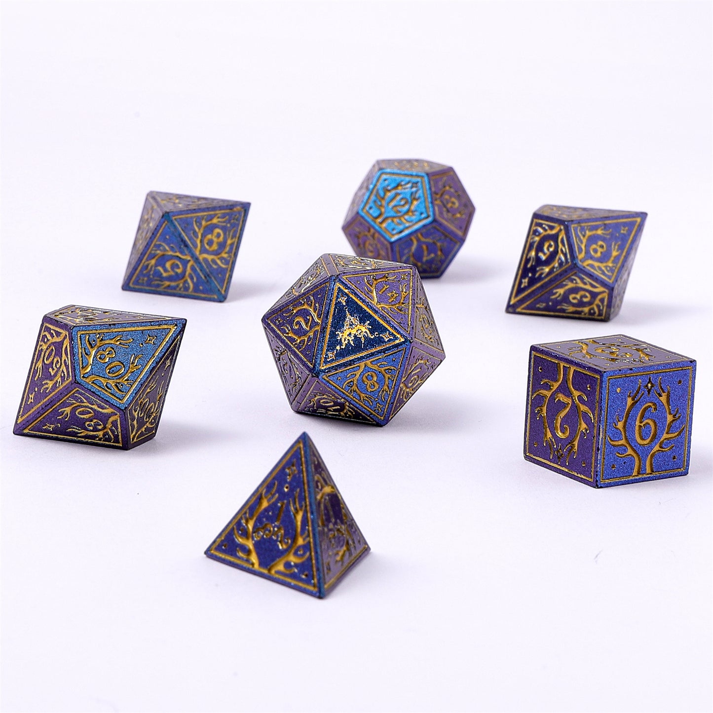 Druid Solid Metal RPG Dice Set - Glitter Blue w/Gold