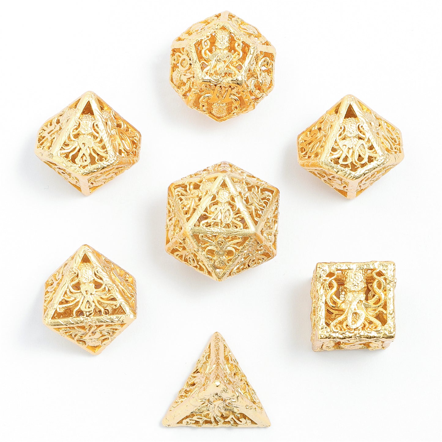 Lllithids Mind Cage Hollow Metal Dice Set - 24K Gold Plated