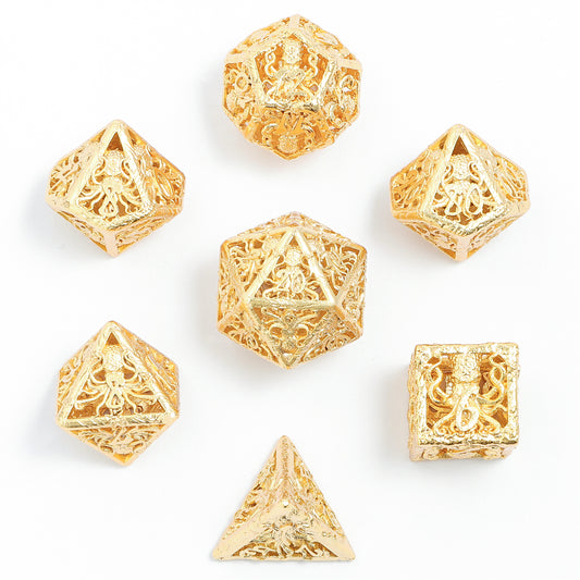 Lllithids Mind Cage Hollow Metal Dice Set - 24K Gold Plated