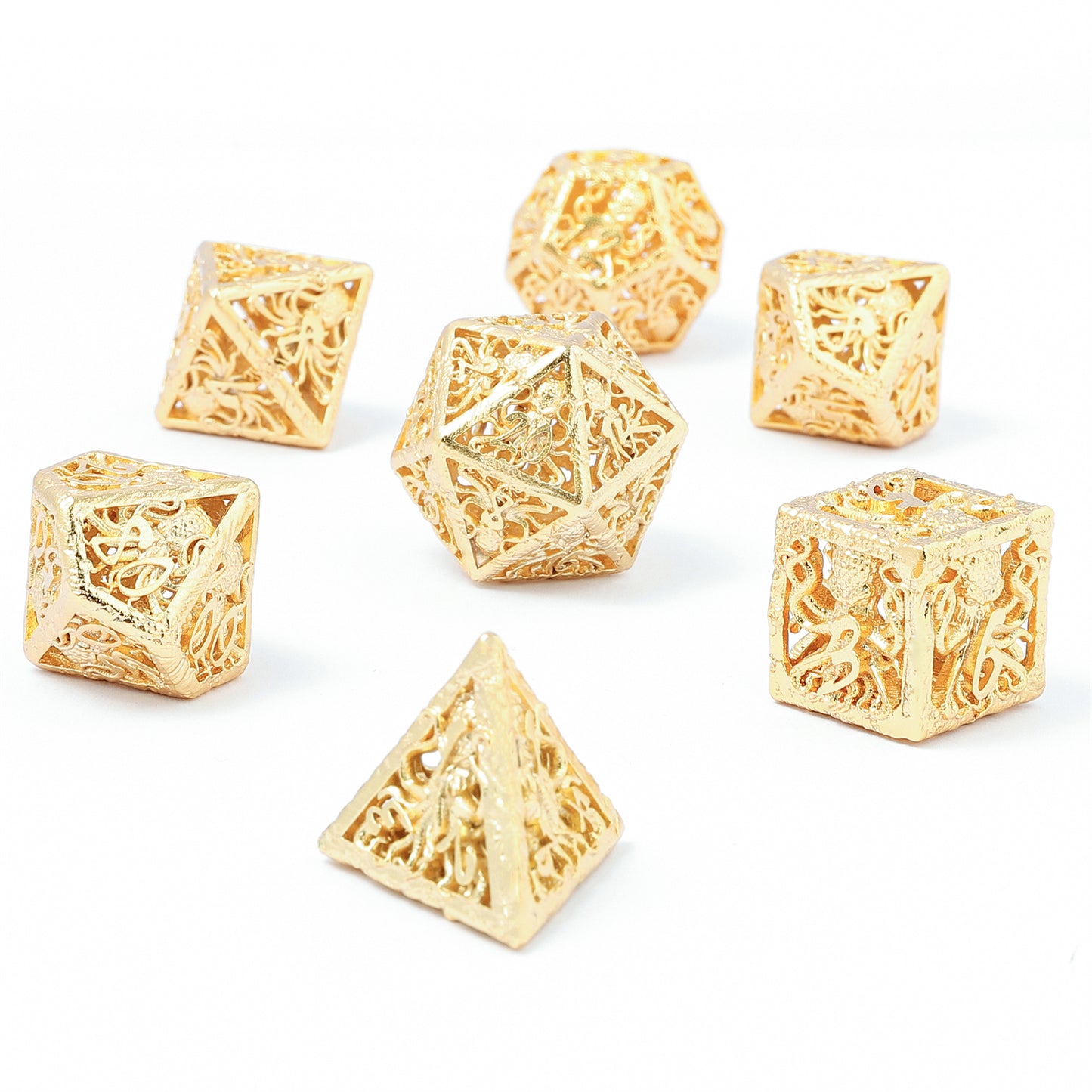 Lllithids Mind Cage Hollow Metal Dice Set - 24K Gold Plated