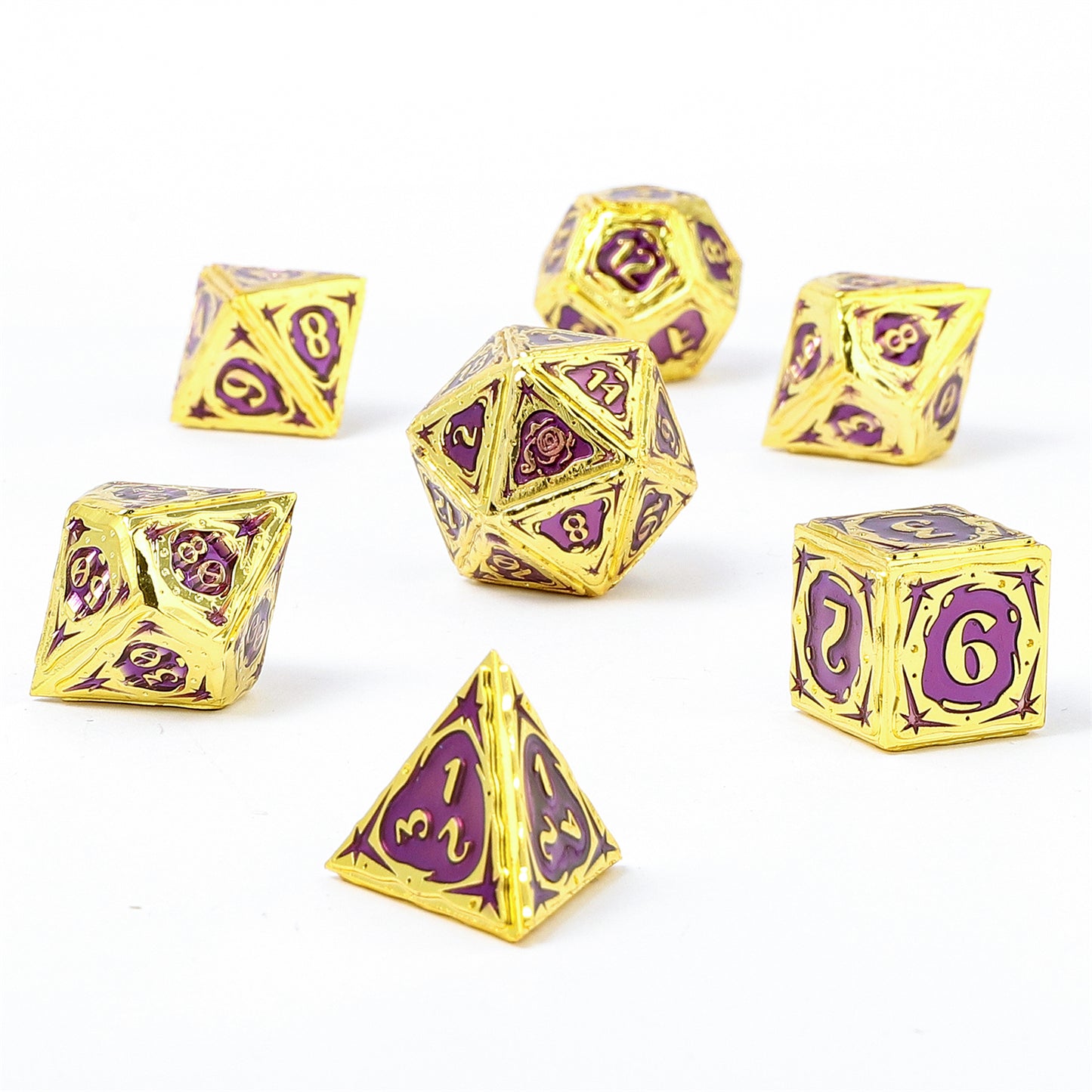 Sorcerer Solid Metal RPG Dice Set - Gold w/Purple