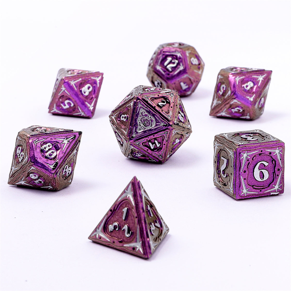 Sorcerer Solid Metal RPG Dice Set - Purple w/Silver