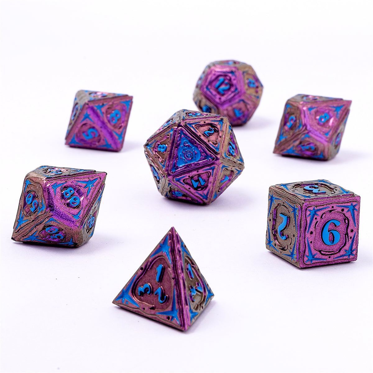 Sorcerer Solid Metal RPG Dice Set - Purple w/Blue