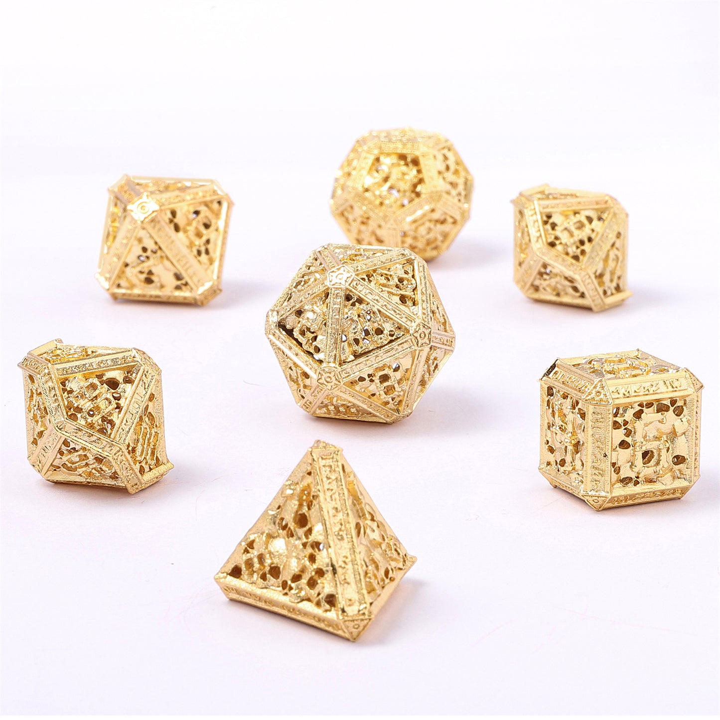 Hollow Metal Necromancer Dice Set - 24k Gold Plated