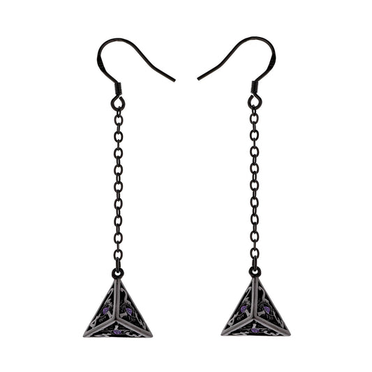 Dragon's eye D4 earrings-Gunmetal w/Purple gems