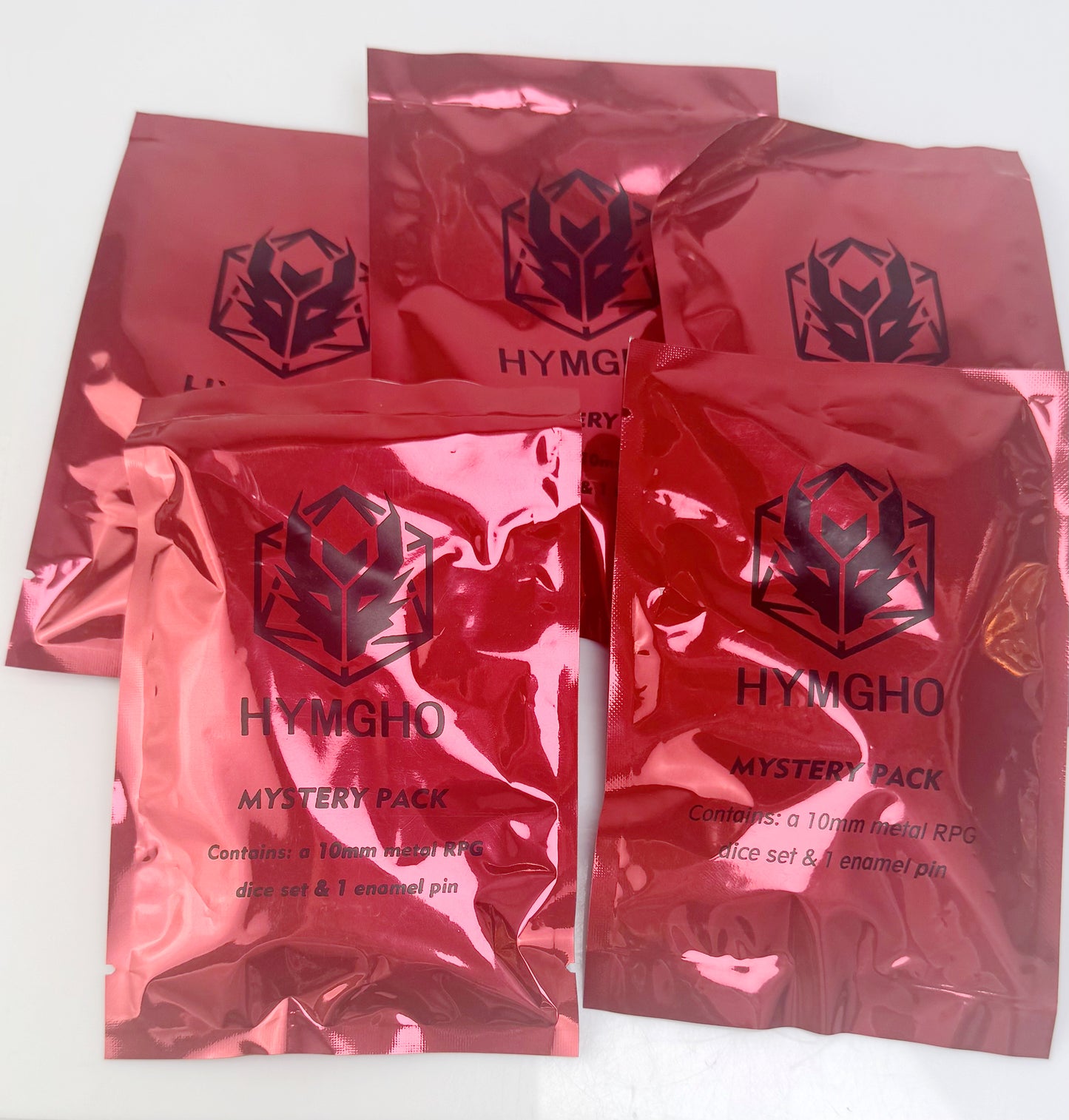 Mystery metal mini dice set with a random enamel pin