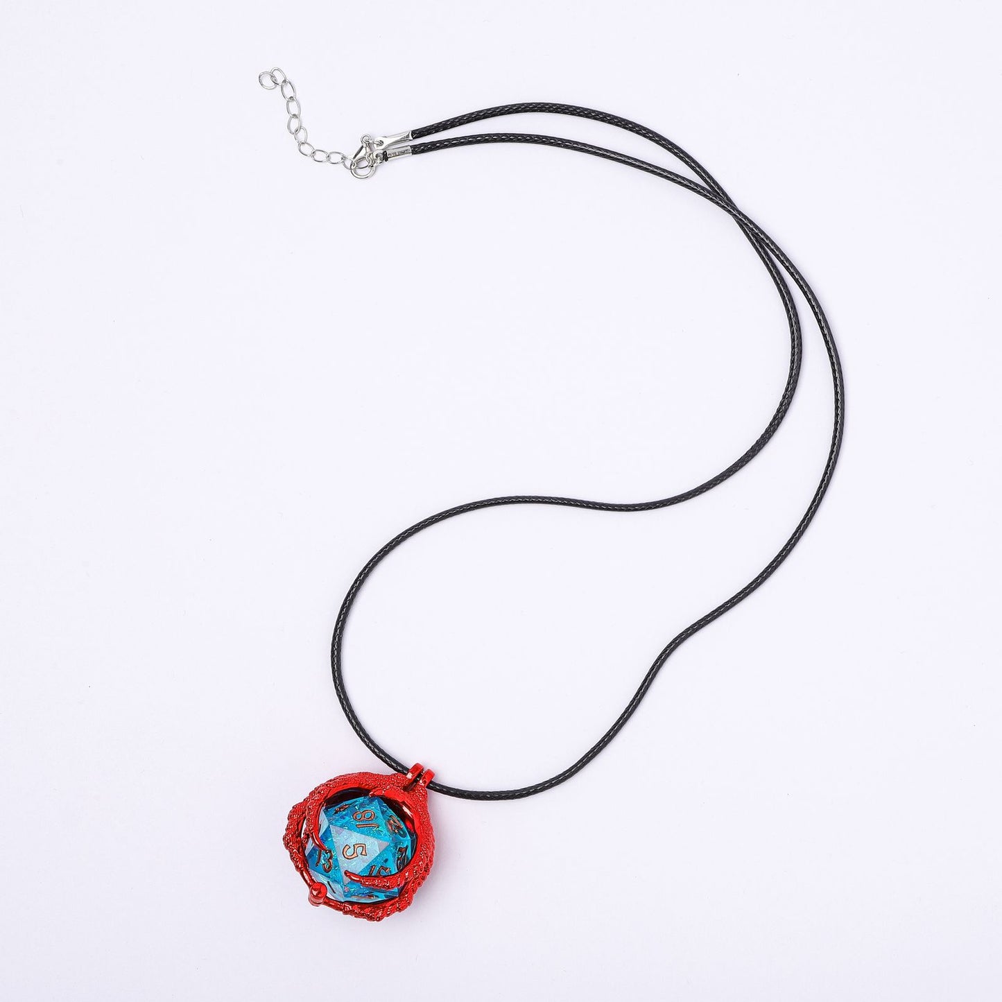 Dragon's claw necklace with random sharp resin D20s-Red