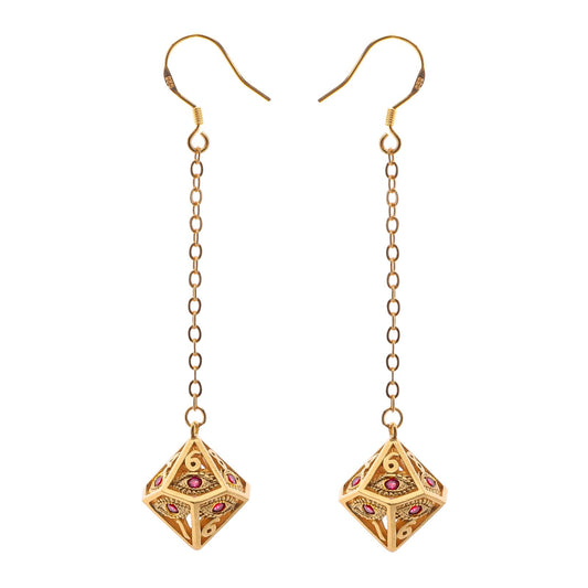 Dragon's eye D10 earrings-Gold w/Red gems