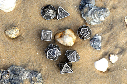 Ancient Silver Bone Collector Solid Metal Dice Set