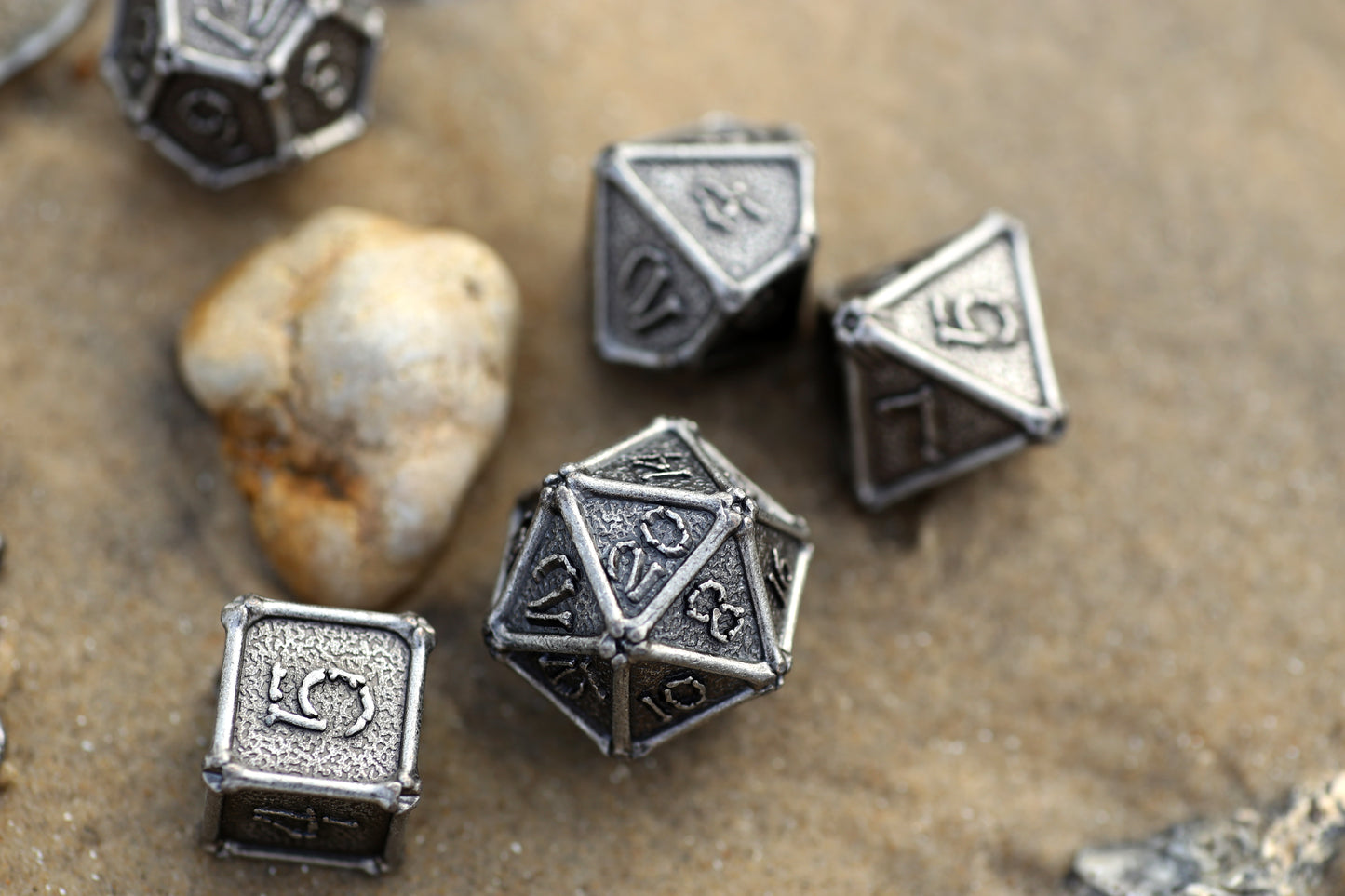 Ancient Silver Bone Collector Solid Metal Dice Set