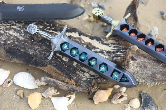 Grim Dagger Dice Case/Holder with sheath cover-Gold