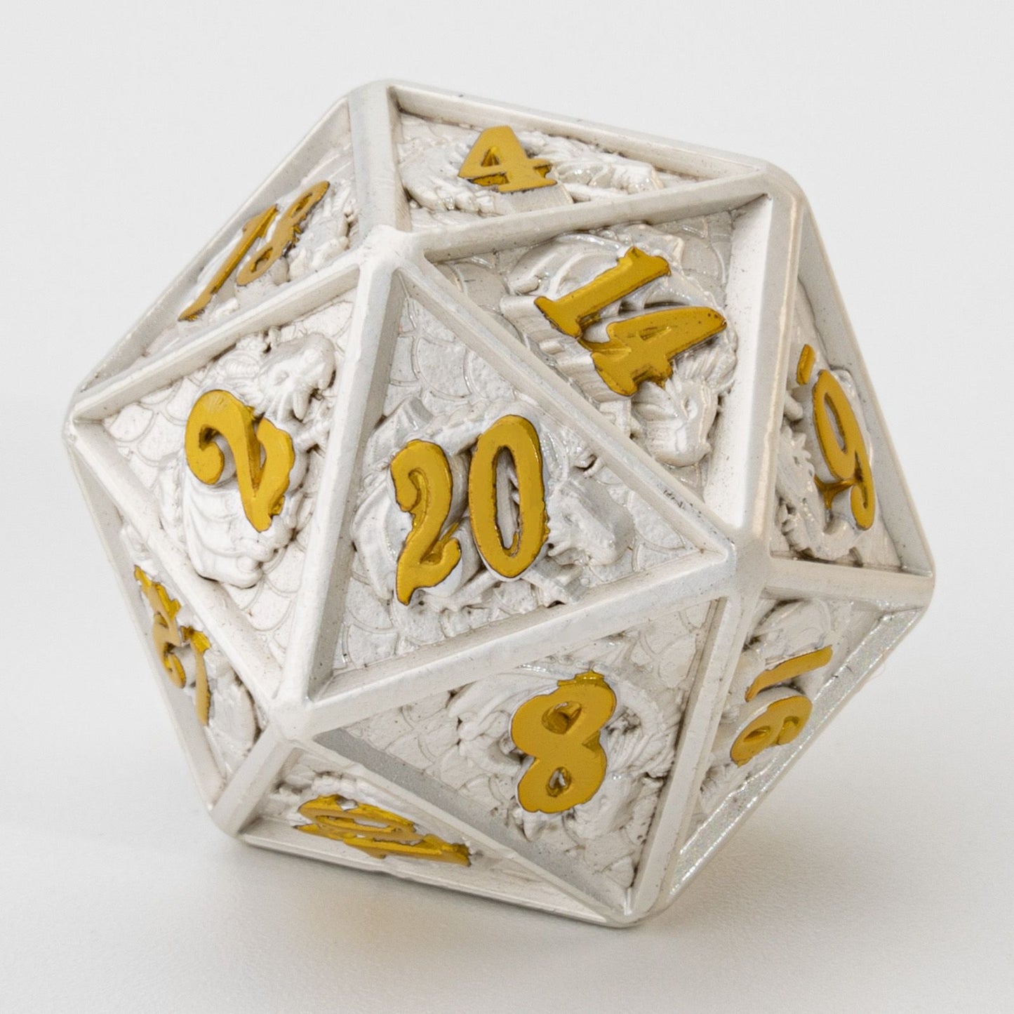 Pearl White with gold number dragon metal dice set - HYMGHO Dice