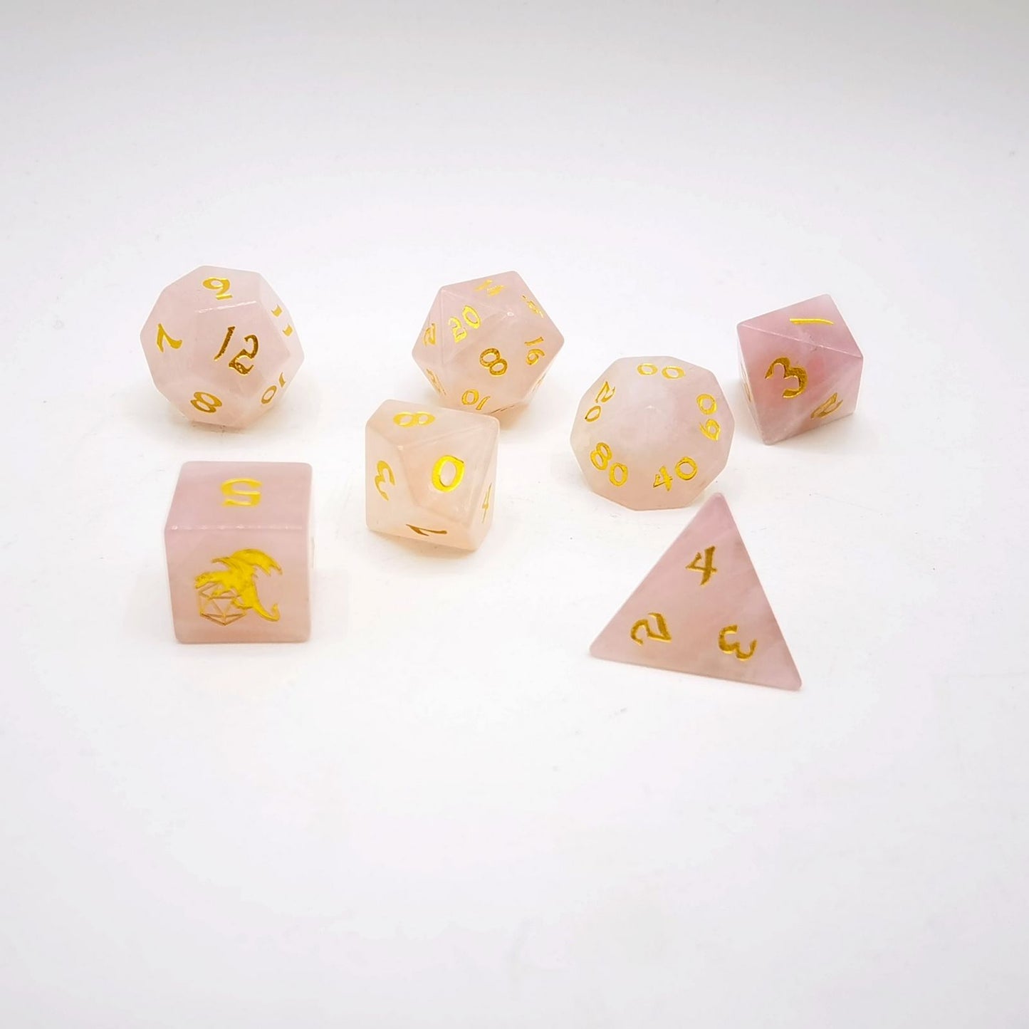 ROSE QUARTZ STONE DICE SET
