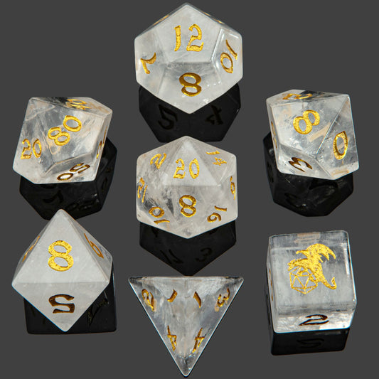 Clear Crystal Quartz-7 die RPG Set Gemstone Dice