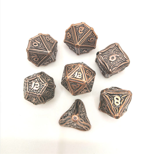 Ancient copper Druid Metal Polyhedral Dice Set 7 die - HYMGHO Dice