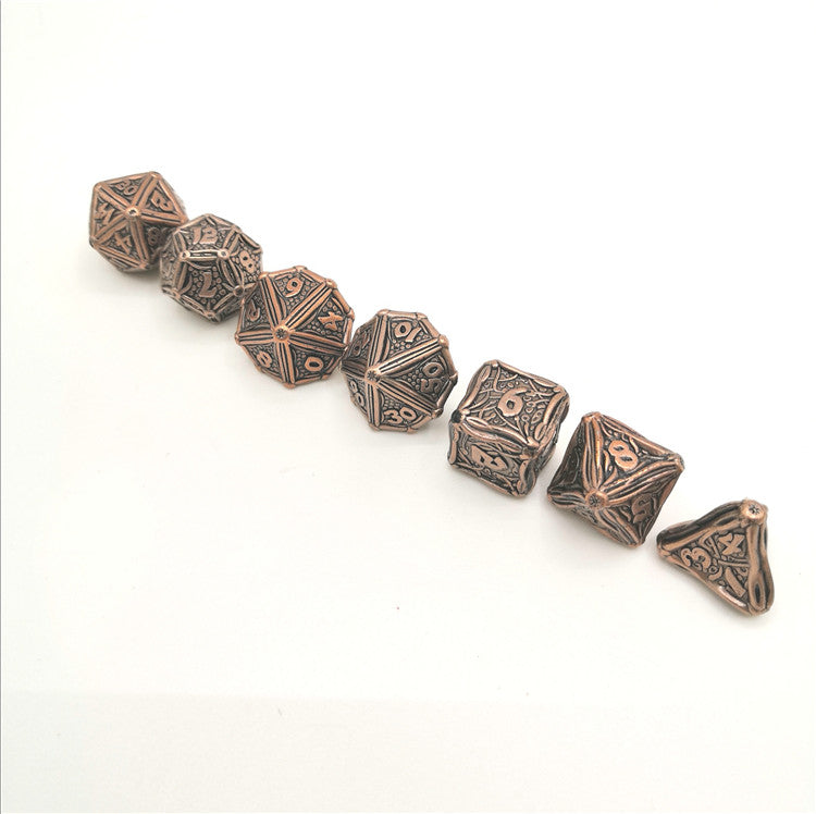 Ancient copper Druid Metal Polyhedral Dice Set 7 die - HYMGHO Dice