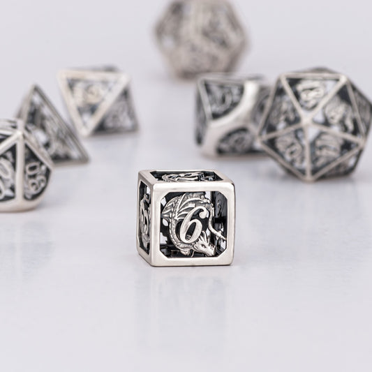 Ancient Silver Hollow Dragon Dice for RPG DND games - HYMGHO Dice