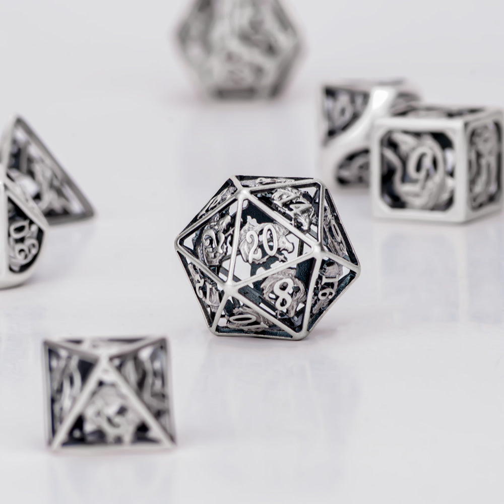 Rare Handcrafted Sterling Silver 925 Dragon Cage Dice Set - HYMGHO Dice
