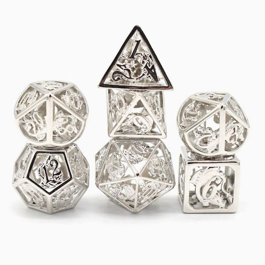 Rare Handcrafted Sterling Silver 925 Dragon Cage Dice Set - HYMGHO Dice