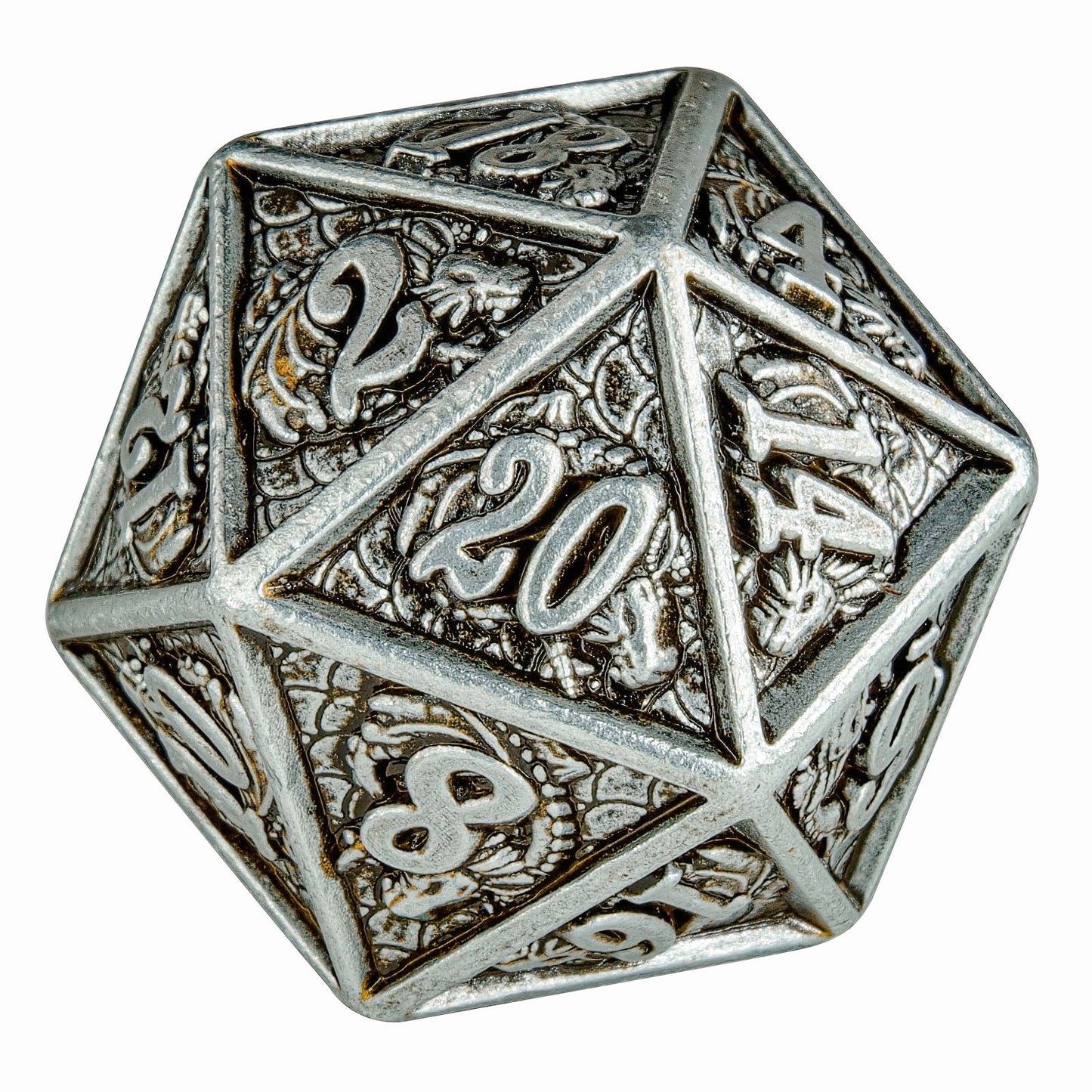 Raw Metal Single Solid Metal Dragon D20 die