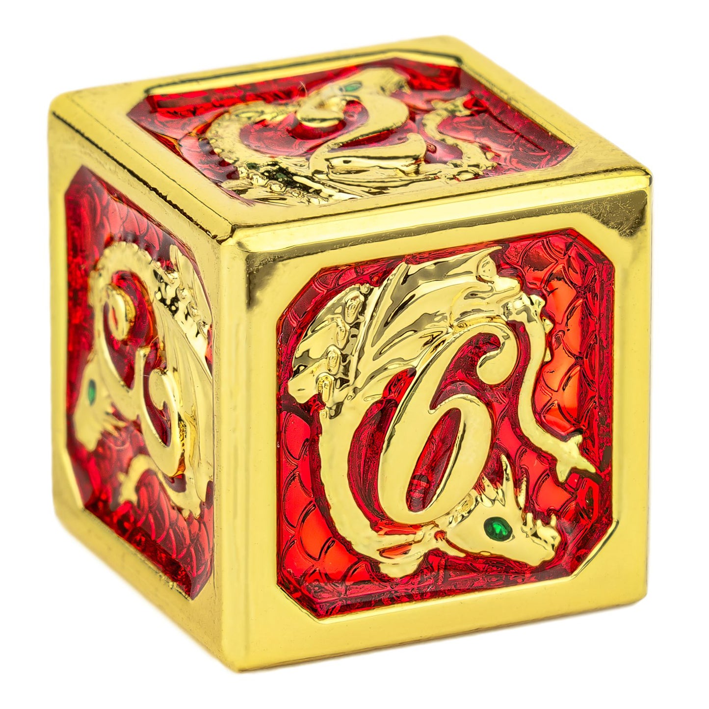 HYMGHO DnD dice set Gold Dragon ruby enamel engraved with dragon scales - HYMGHO Dice