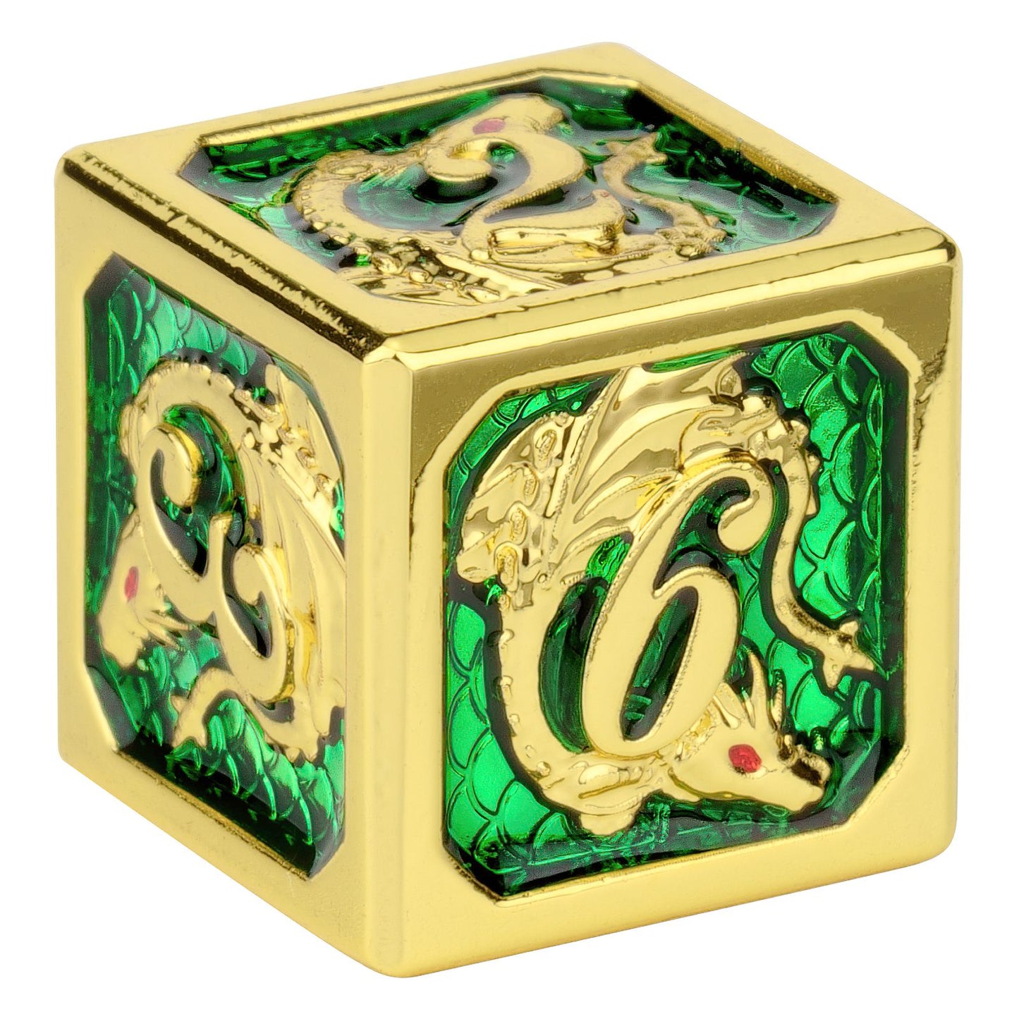 Gold emerald hand painting solid metal dragon dice set for D&D Pathfinder MTG board games - HYMGHO Dice