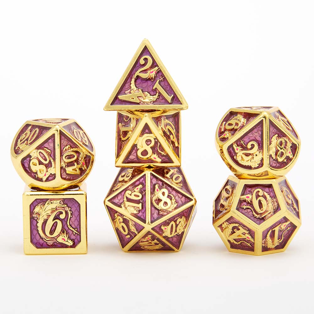Gold midnight dream purple solid metal dragon dice-new version - HYMGHO Dice