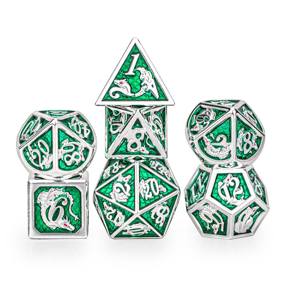 Silver Emerald painting dragon metal dice - HYMGHO Dice