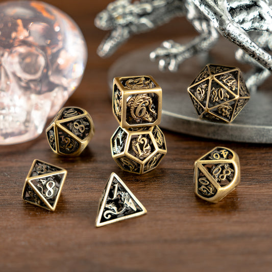 Handmade ancient old hollow dragon cage dice set for RPG games - HYMGHO Dice