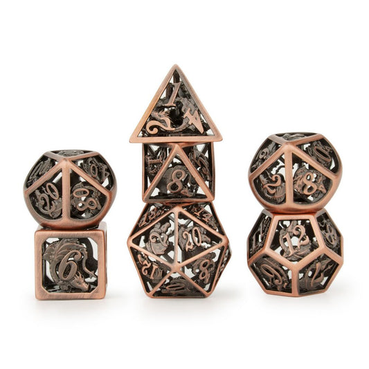 Ancient copper hollow dragon cage D&D dice set - HYMGHO Dice