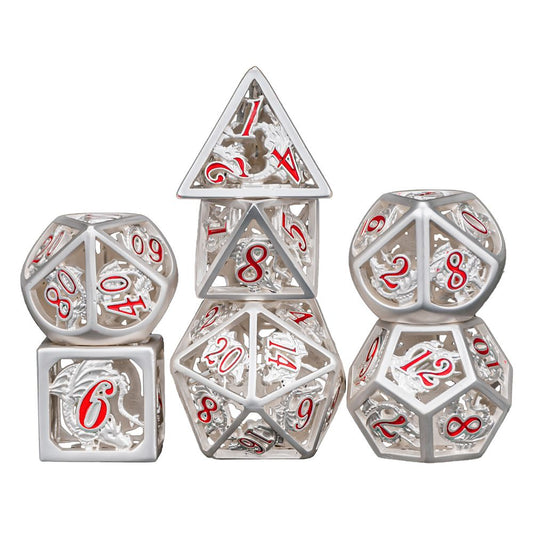 Matt Silver Hollow Dragon Dice set with different colors digits - HYMGHO Dice