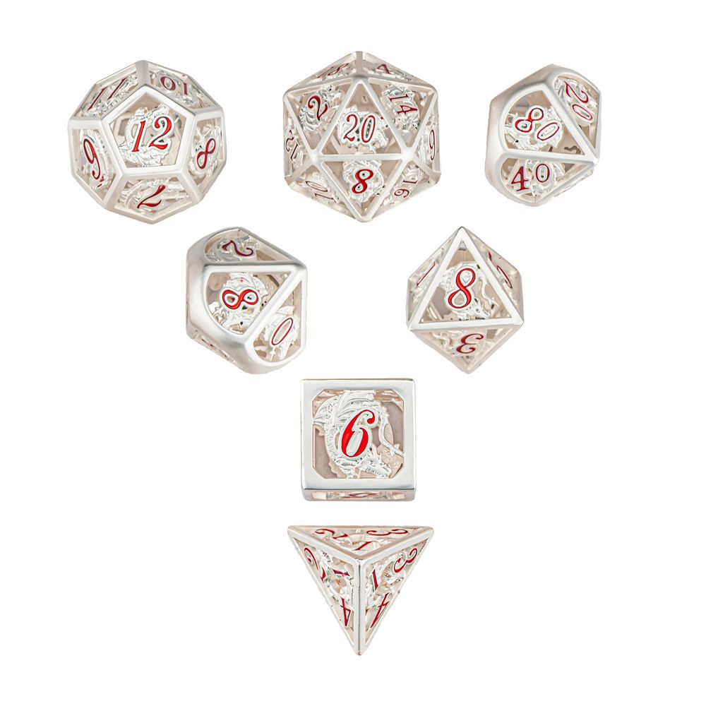 Matt Silver Hollow Dragon Dice set with different colors digits - HYMGHO Dice