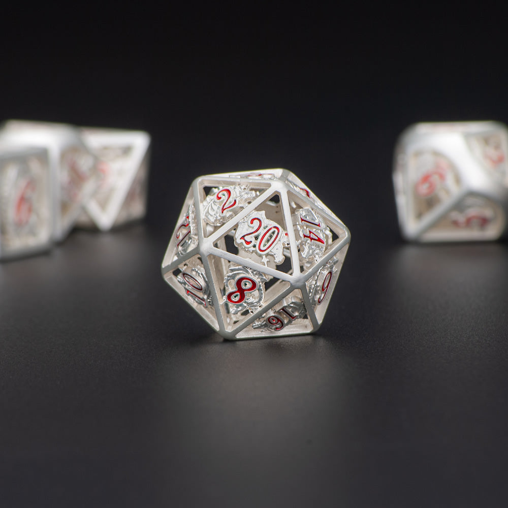 Matt Silver Hollow Dragon Dice set with different colors digits - HYMGHO Dice
