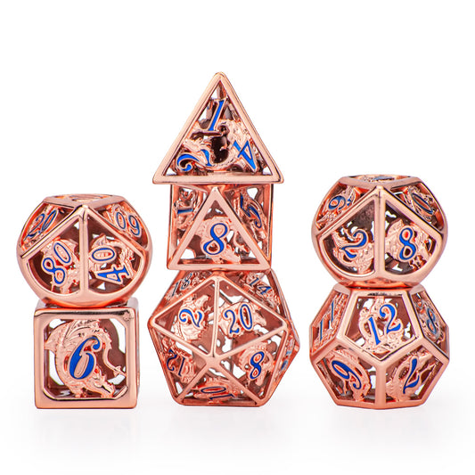 Rose Gold Hollow Dragon dice with hand paiting number - HYMGHO Dice