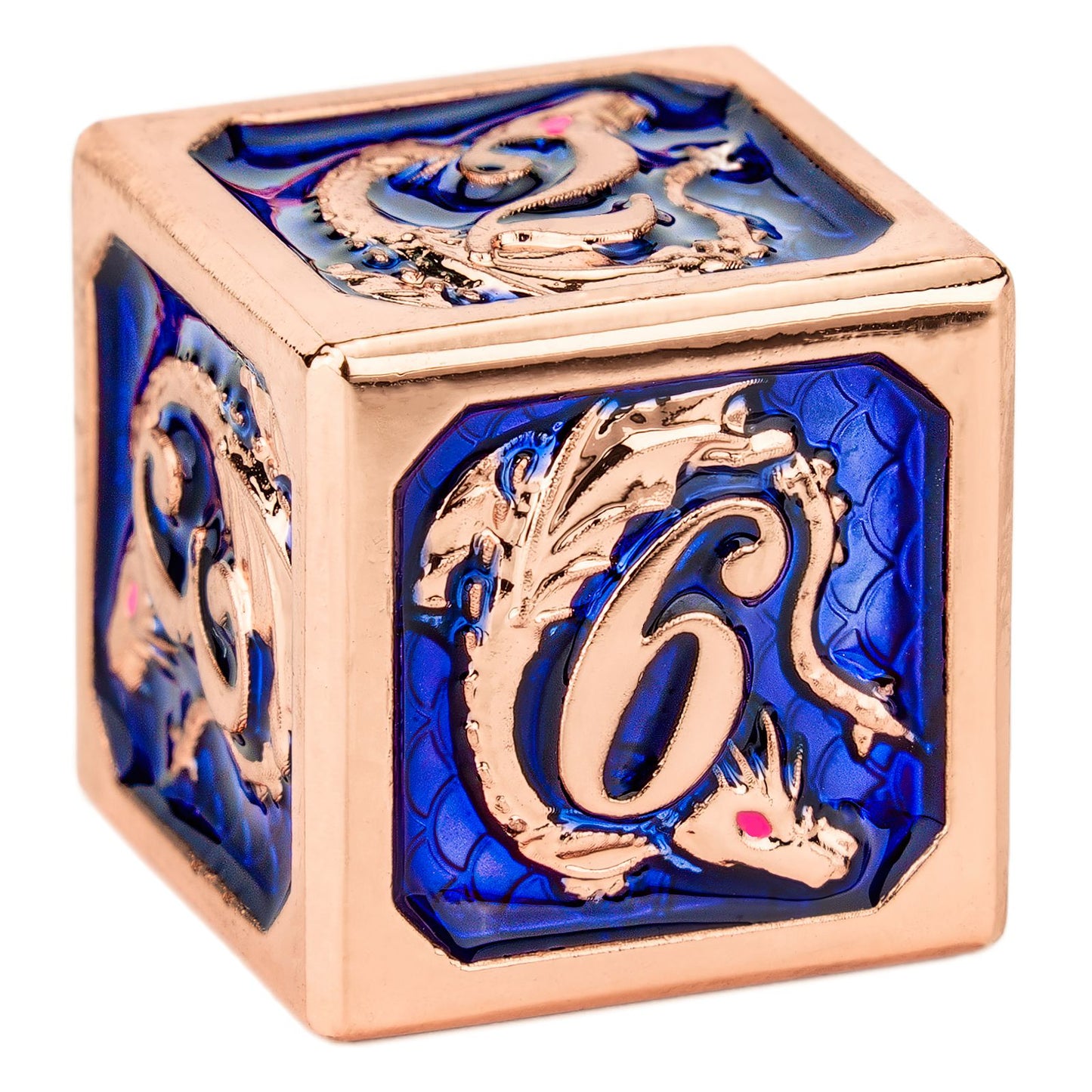 Rose gold deep ocean blue solid metal dragon dice - HYMGHO Dice