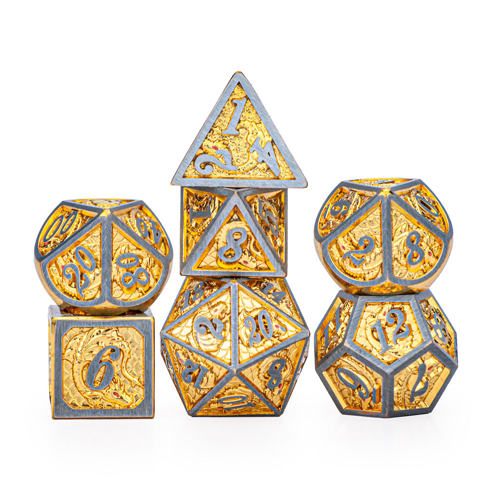 Metal shiny gold Dragon Scale with pewter Two Tone Dice - HYMGHO Dice