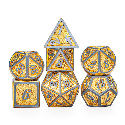 Metal shiny gold Dragon Scale with pewter Two Tone Dice - HYMGHO Dice