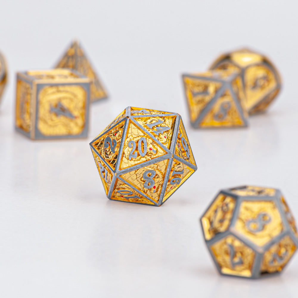 Metal shiny gold Dragon Scale with pewter Two Tone Dice - HYMGHO Dice