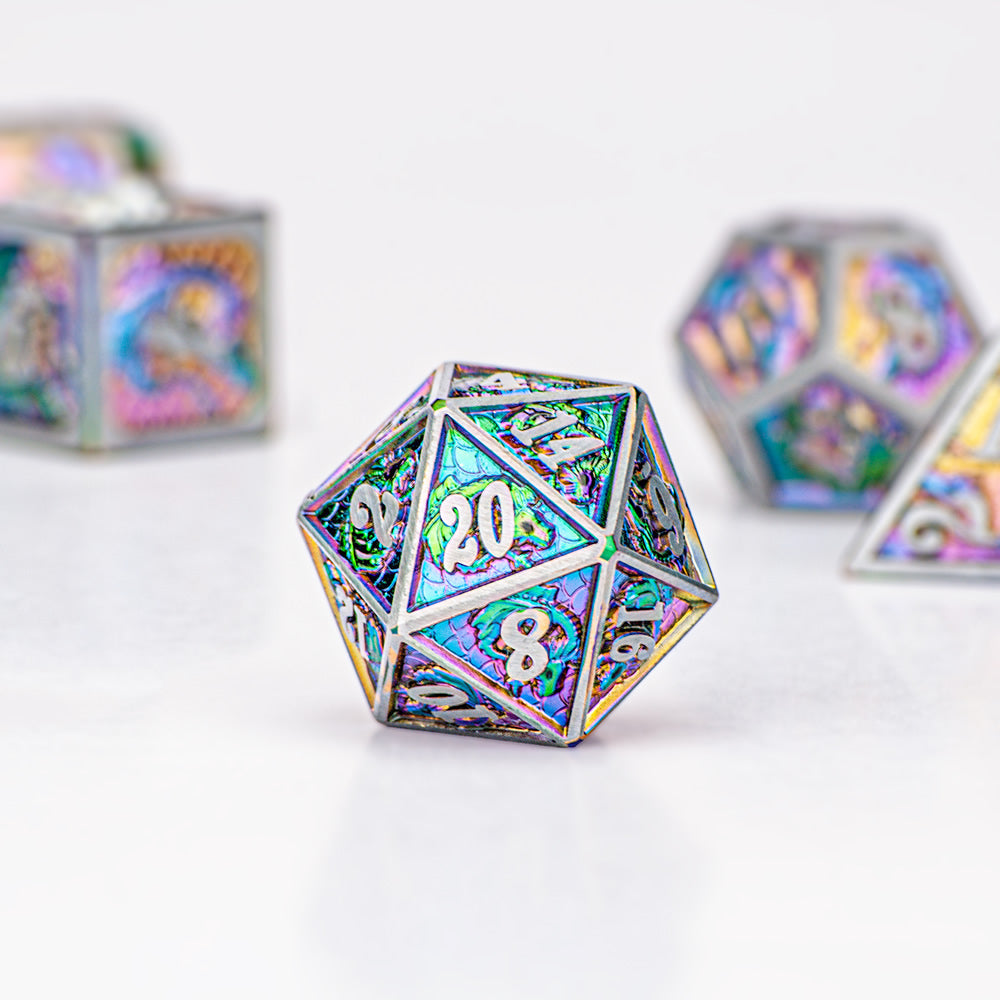 Metal Rainbow Dragon Scale with pewter frame Two Tone Dice - HYMGHO Dice