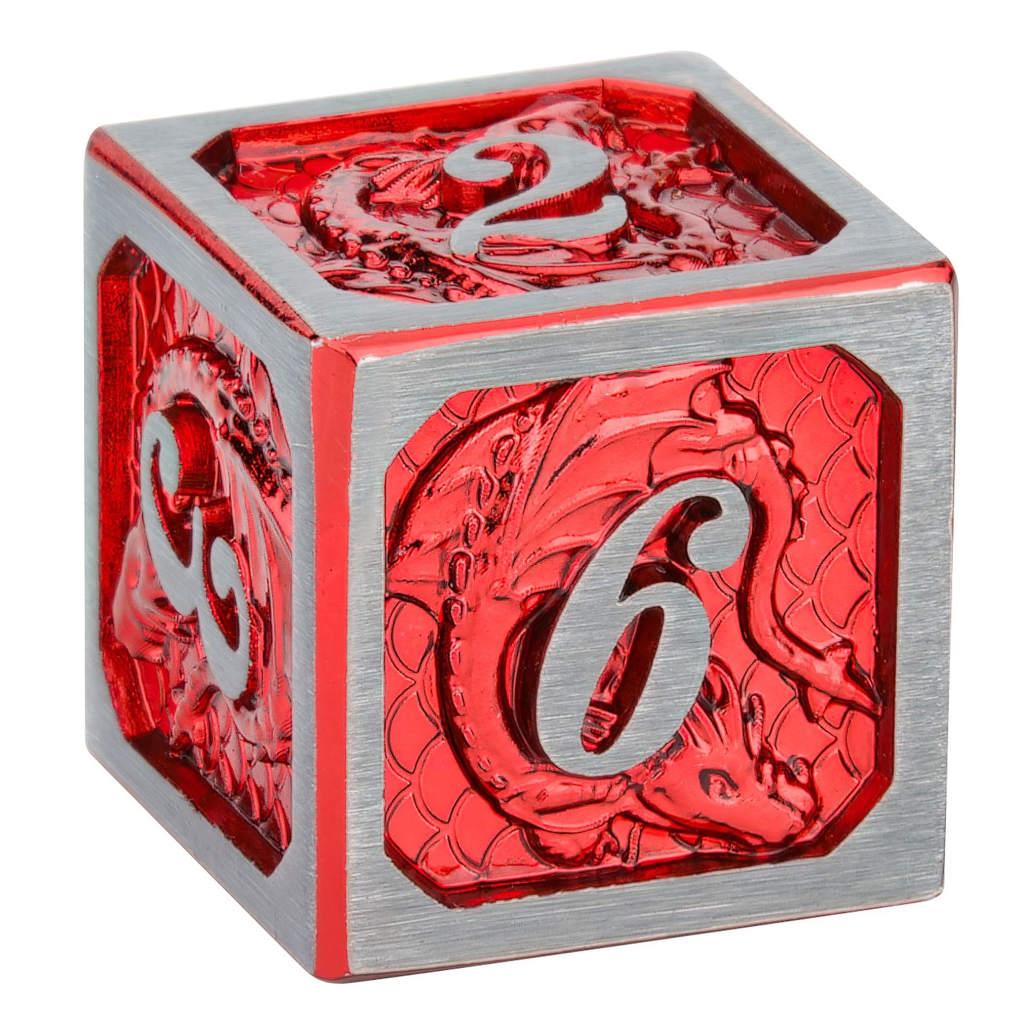 Pewter frame with ember deep red 2 tone metal dice set for DnD table games - HYMGHO Dice