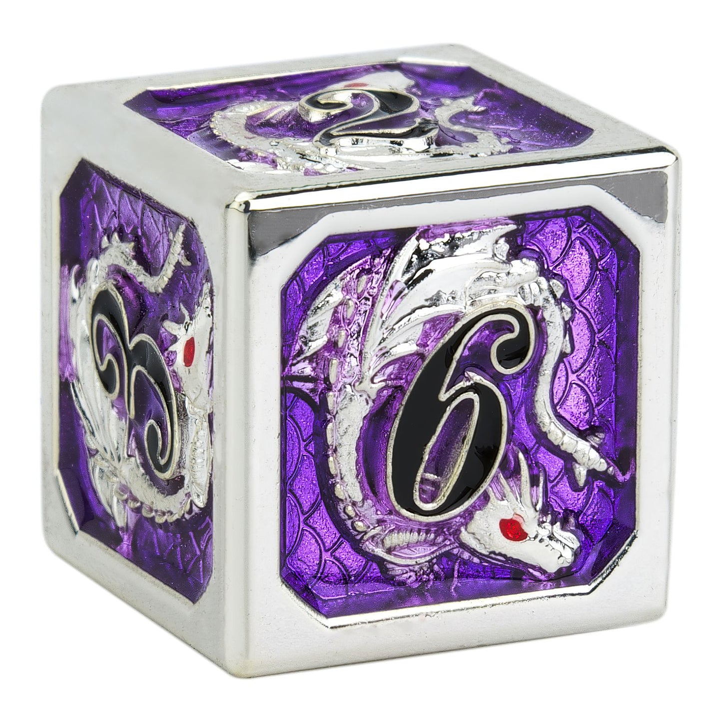 Silver amethyst with black digits hand painting dragon metal dice - HYMGHO Dice