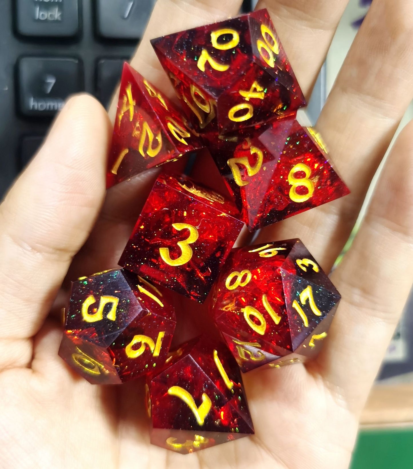 Captured Magic Handmade Sharp Edge Resin Dice-Red