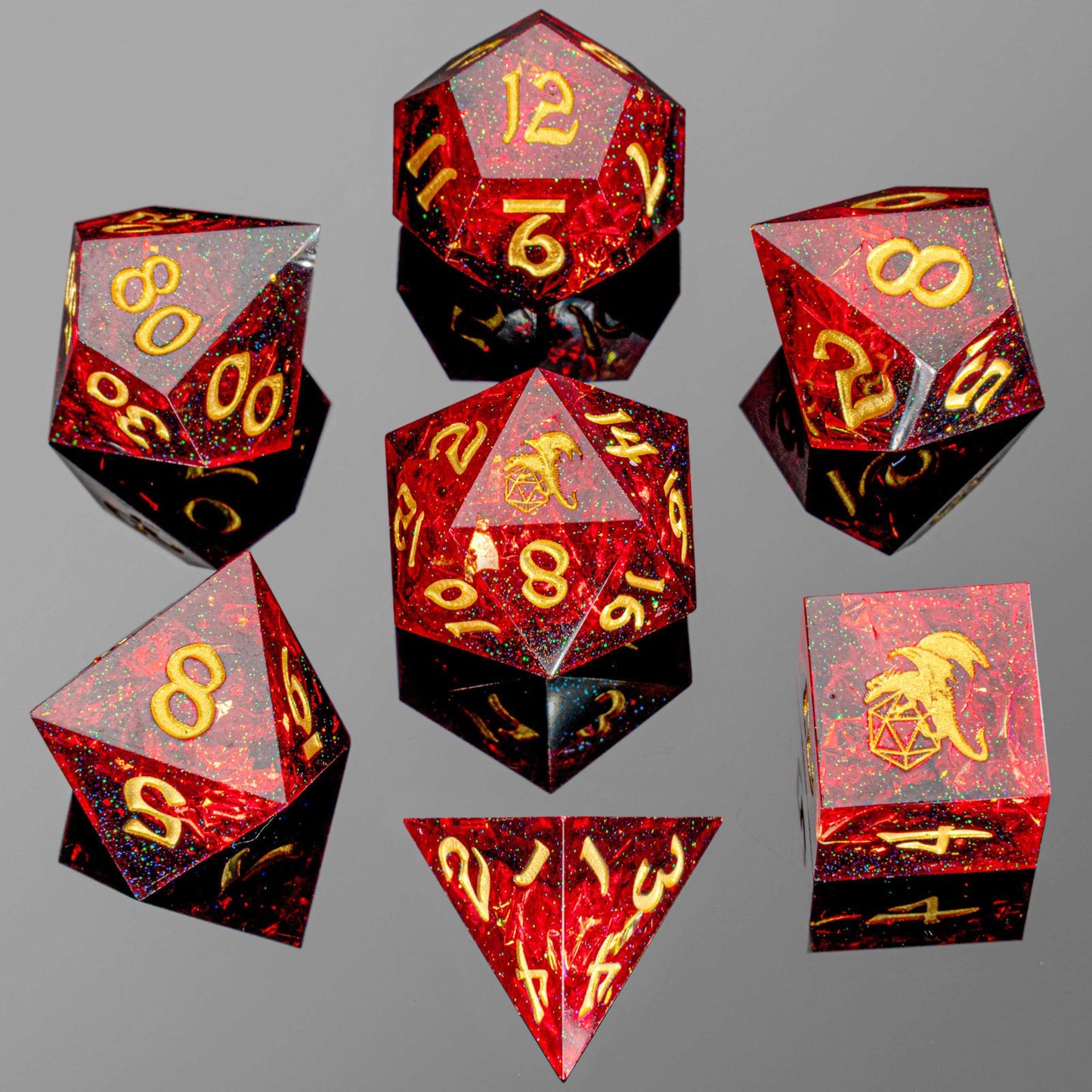 Captured Magic Handmade Sharp Edge Resin Dice-Red
