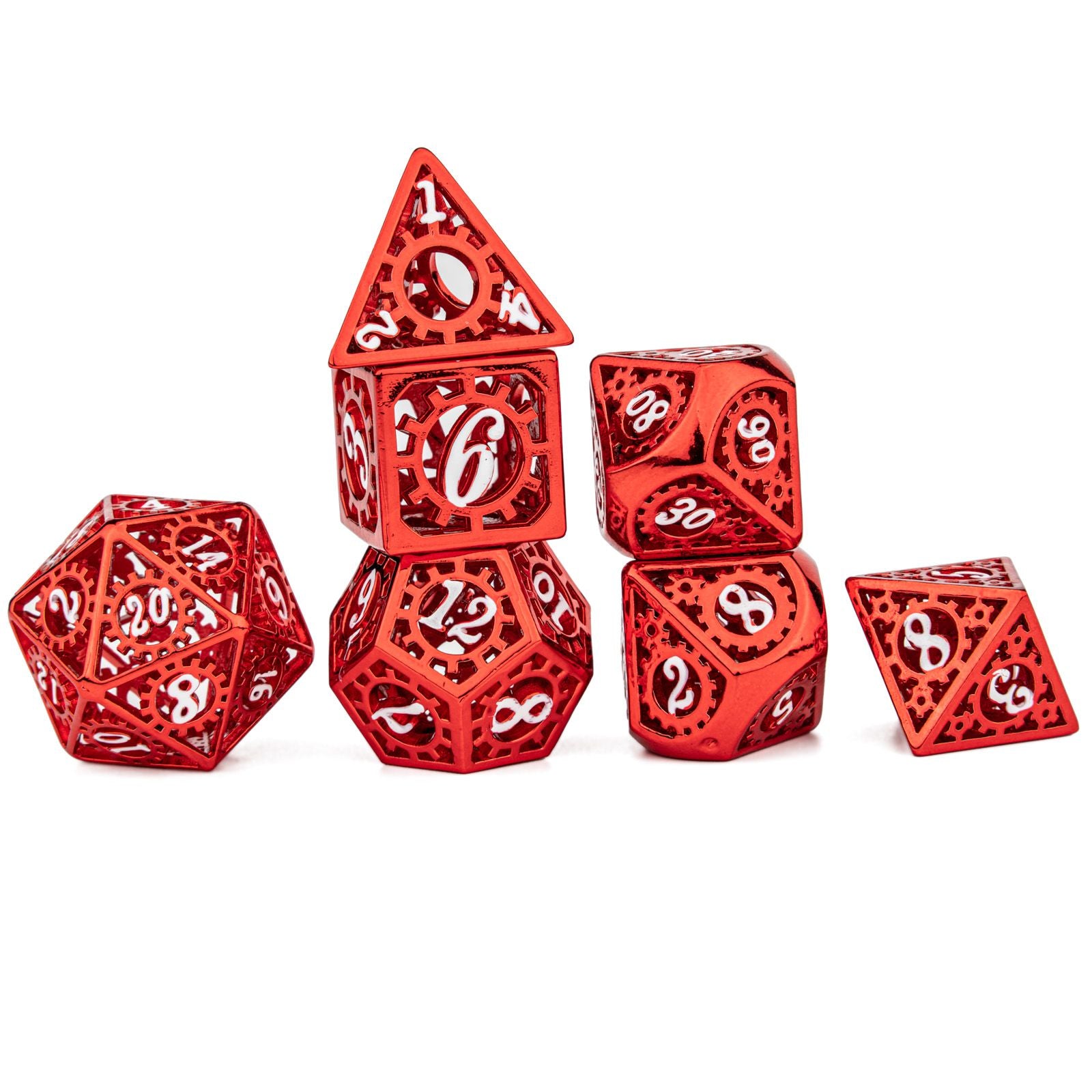 hollow gear Red blood with white hollow gear dice set for RPG MTG – HYMGHO Dice